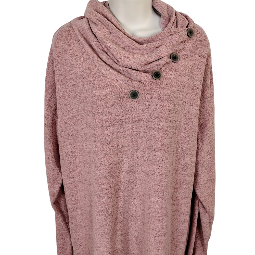 WEACZZY Women Mauve Pink Heathered Cowl Neck Button‎ Tunic Top 2XL NEW